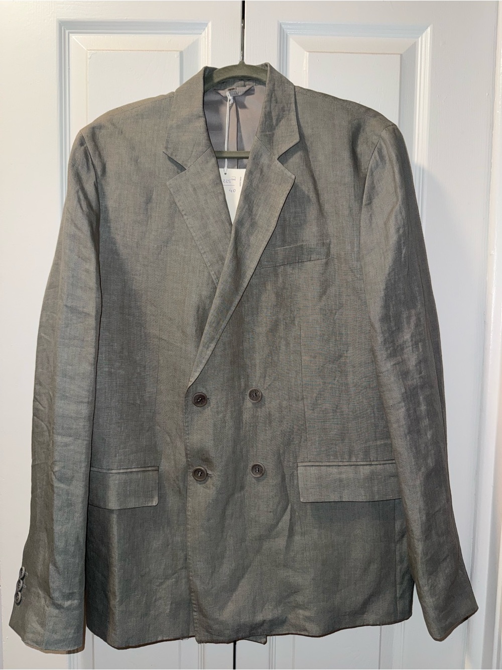 COS Mens Double-Breasted Gray Linen Blazer